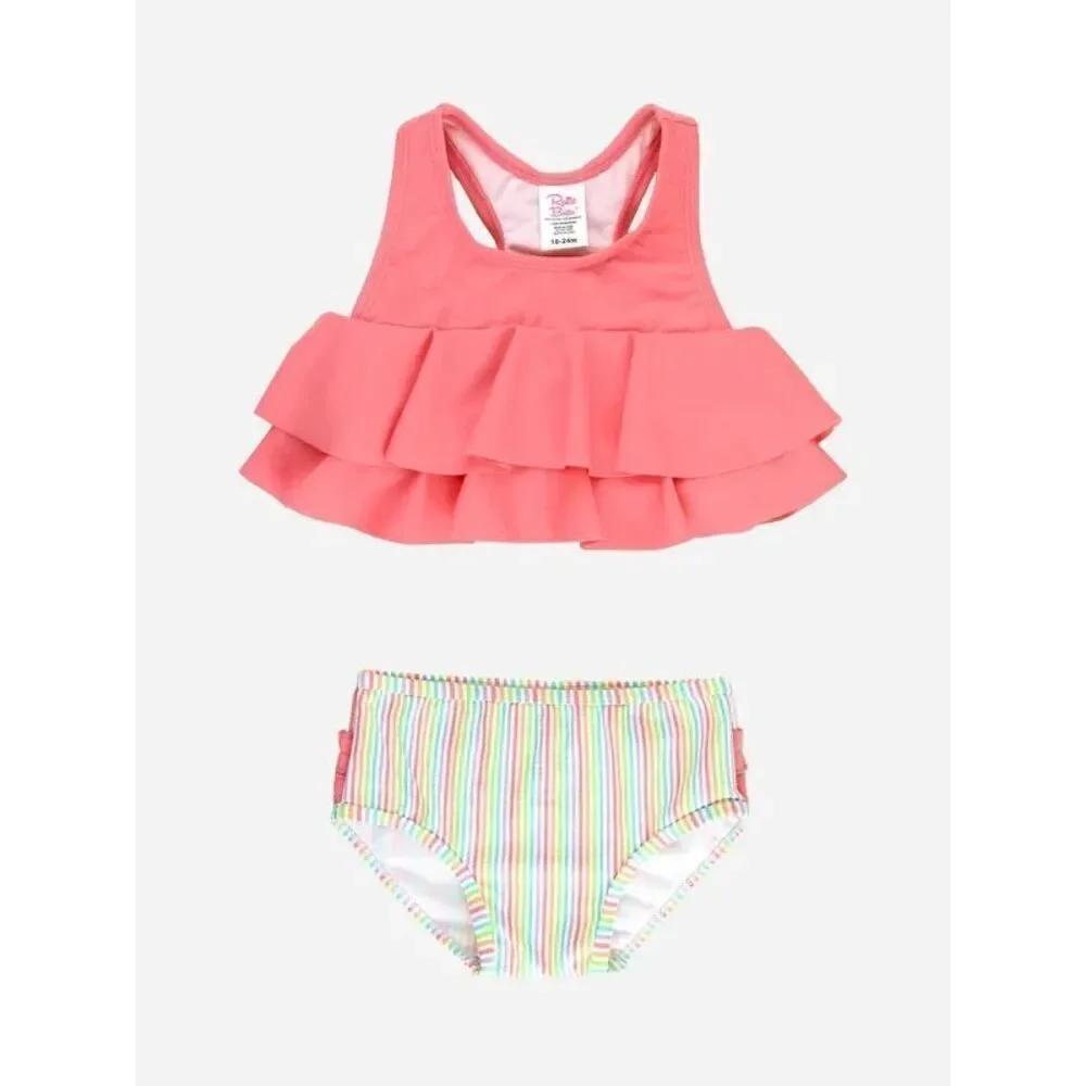 Girl's Ruffle Butts Safari  3 Piece set  Flounce Bikini  + Swim Hat 6-12 Months